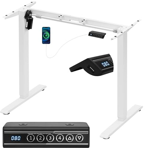 WOLTU Höhenverstellbarer Schreibtisch Gestell, Elektrisch, Weiß | 4 Memory-Steuerung, USB-Ladeanschluss, Verstellbare Höhe und Breite, für Homeoffice Schlafzimmer Wohnzimmer