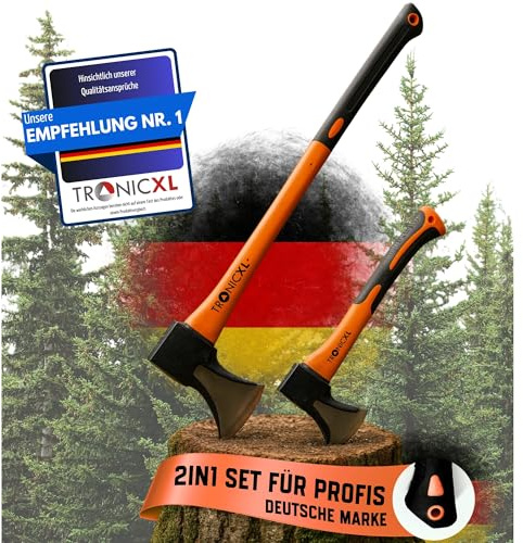 TronicXL Axt Beil Set ergonomischer Handgriff Gummischutz Universal Spaltaxt Spaltbeil Spalthammer Holzspalter für Garten Forst Camping Survival