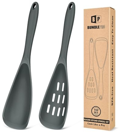 Pack mit 2 Kochlöffeln für Antihaftgeschirr, multifunktionale Schöpfkelle und Löffel BPA-frei, einstückiges Design, geeignet für Aufheben, Abschaben, Servieren und Mischen(Grau)