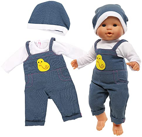 Miunana Kleidung Bekleidung Outfits für Baby Puppen, Puppenkleidung 35-40 cm, Latzhose mit Hut Puppenbekleidung (Dunkelblau)