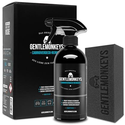 GENTLEMONKEYS Cabrio Verdeckreiniger Set (500ml) - Mit Schwamm - Für Auto | Spezialreiniger für Verdecke & Markisen - Entfernt Verschmutzungen - Materialschonend - Biologisch abbaubar - Made in Germany
