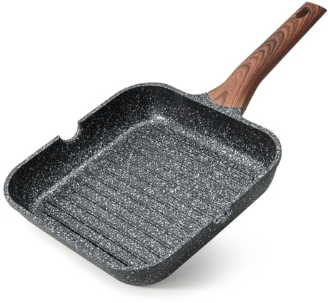 Kordisen Antihaft-Grillpfanne, 28 cm quadratische Pfanne für Induktion, Granitbeschichtung, Ausgießer, vielseitig für Indoor-Kochen, PFOA-frei