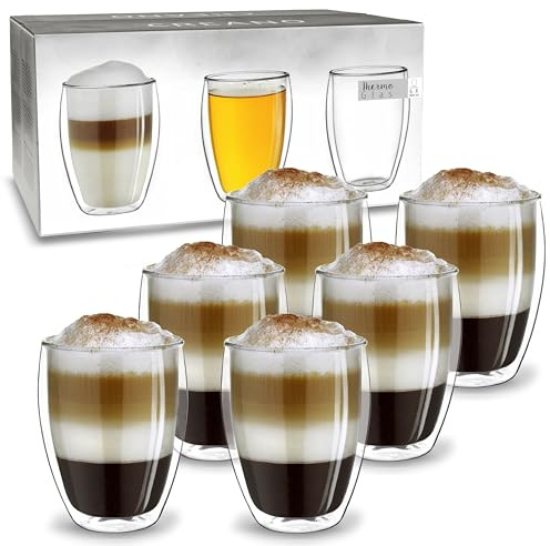 Creano doppelwandige Latte Macchiato Gläser XXL 400ml - Extra großes hitzebeständiges Glas aus Borosilikatglas - 6er Set