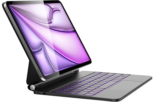 HOU iPad Air 13 Hülle mit Tastatur 2024(M2),iPad Pro 12.9 Hülle mit Tastatur (6th/5th/4th/3rd) Gen 2022,QWERTZ,Click-Anywhere-Trackpad,7 Farben 3 Stufen hinterleuchtet,magnetisches Design,Schwarz