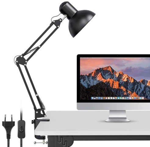 Lepro Schreibtischlampe Retro, Klemmbare Tischlampe E27, LED Büro Leselampe Nachttischlampe Verstellbare, Gelenk-Arm, schwenkbar, Tageslichtlampe Schreibtisch leuchte, HxBxT: 38 x 15 x 27cm, Schwarz