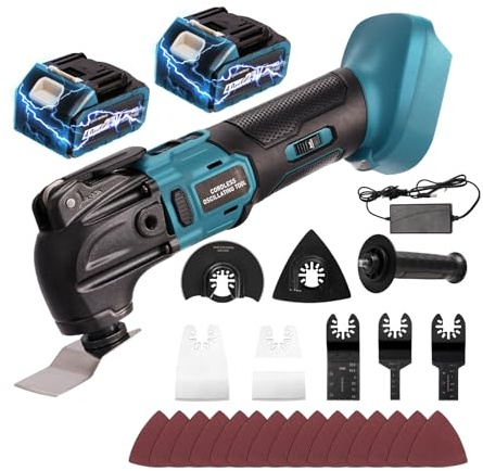 YEARTOP Multifunktionswerkzeug Akku mit 2PCS 21V 4.0Ah Akkus, Oszillationswerkzeug Multitool für Makita 18V Akku, Multimaster zum Entfernen/Schaben/Schneiden, Bürstenloses 6 Variable 8500-22000 U/min