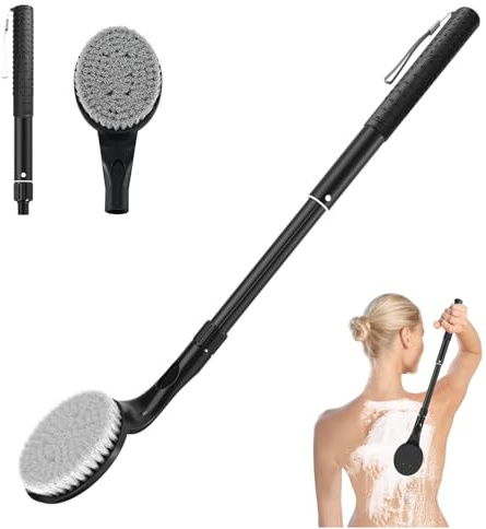 Gobiteli Rückenbürste, 63,5 cm langer Griff Rückenbürste Dusche für Körperpeeling und Tiefenreinigung, Rückenschrubber für Männer, Frauen und ältere Menschen
