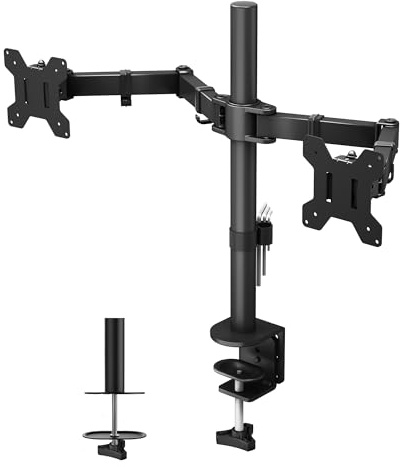 BONTEC Monitor Halterung 2 Monitore für 13-27 Zoll Flach & Curved Bildschirm, Monitor Tischhalterung Höhenverstellbar Neigbar Schwenkbar Drehungbar, 10 kg pro Arm, VESA 75x75 / 100x100, Schwarz