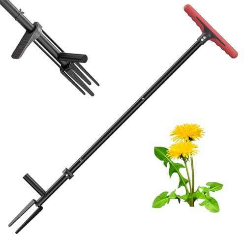 FLORA GUARD Unkrautstecher, Unkrautentferner Länge 90cm, mit Vier-Kiefer für effizientes Entfernen von Unkraut, Krallen und Pedale aus verdickter und gehärteter Edelstahl, Gartenwerkzeug