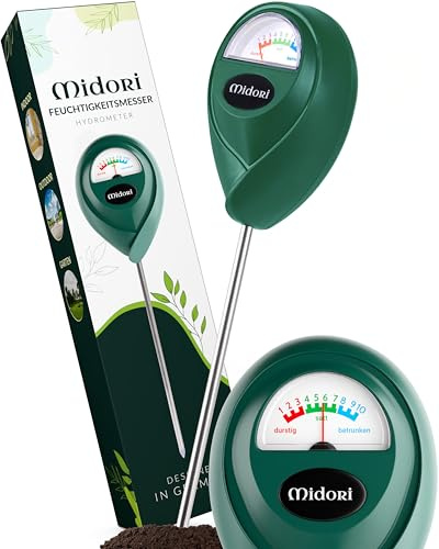 Midori Boden-Feuchtigkeitsmesser für Pflanzen | 1 Stück, Messgerät Feuchtigkeitsmessgerät in Grün 26,5cm Gesamtlänge mit 17,5cm langer Edelstahl-Sonde