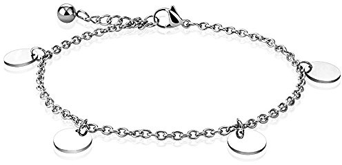 Bungsa Bettelkette silber mit runden Plättchen für Damen Edelstahl (Bettelarmband Armband Damenarmband Herrenarmband Bracelet Chirurgenstahl Schmuck Edelstahlarmband)