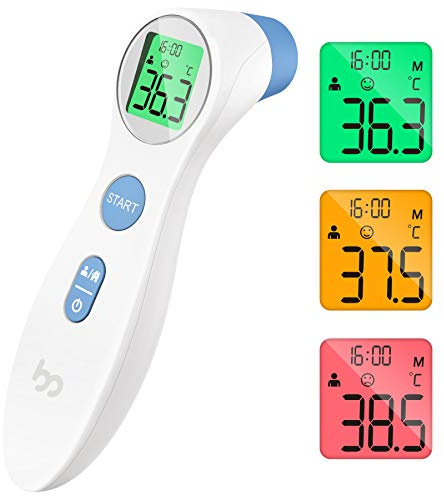 Fieberthermometer für Babys Kinder und Erwachsene, kontaktloses Stirnthermometer Infrarot Digital Thermometer mit sofortiger genauer Ablesung, Fieberalarm, weiß