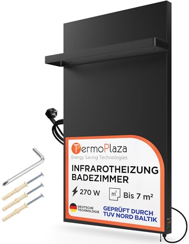 Infrarot Heizstrahler 270 W bis 7m² Badheizkörper Handtuchhalter - Infrarot Wandheizung Elektrisch - Infrarotheizung mit Thermostat - Bad Heizkörper - Elektroheizung Energiesparend TermoPlaza