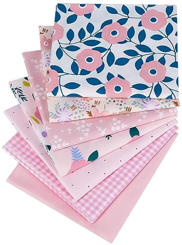 NEUJUS 7 Stück Baumwollstoff 50 x 50 cm Stoffpaket – Patchwork Stoffe Paket zum Nähen & Quilten, DIY Stoffreste Baumwollstoffe Meterware, Stoff Quadrate verschiedene Muster (7 Stück Garten Rosa)