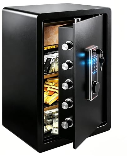 Bellanny Elektronischer Tresor aus Stahl, 73L Safe Tresor für Zuhause, Hotelsafes, Möbeltresore - 60x32x38cm Feuerfest Wasserdicht mit digitaler Tastatursperre,Herausnehmbares Regal, für Geld, Schmuck