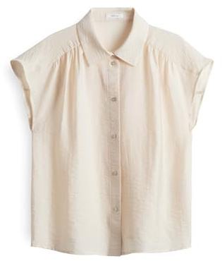 OPUS Damen Kurzarmbluse | Satinbluse FAIRI Loose mit femininen Raffungen Natural Glaze, 42