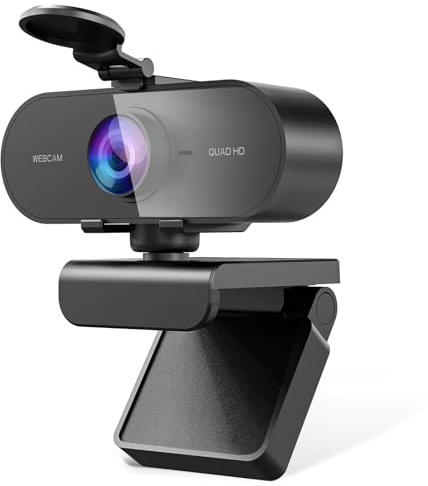 DDKJ Webcam Full HD, 2K Webcam mit Mikrofon, Streaming Kamera Unterstützt 360° horizontale Drehung, Kamera für PC, Web Cam Plug & Play, USB Facecam für PC/Laptop, Gilt für Linux/Windows/Mac OS