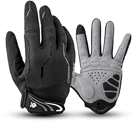 I Kua Fly Vollfinger Fahrradhandschuhe Männer Touchscreen Kompatibel MTB Handschuhe mit Gel für Herren Damen (Schwarz, L)