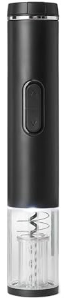Amazon Basics Elektrischer Weinöffner mit Folienschneider, Kabelloser Korkenzieher mit LED-Anzeige, Batteriebetrieben, Schwarz, 5,4cm x 4,8cm x 27,0cm