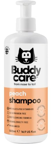 Buddycare Katzenshampoo für Katzen 500 ml Katzenshampoo mit Pfirsichduft zur Reinigung und zum Waschen