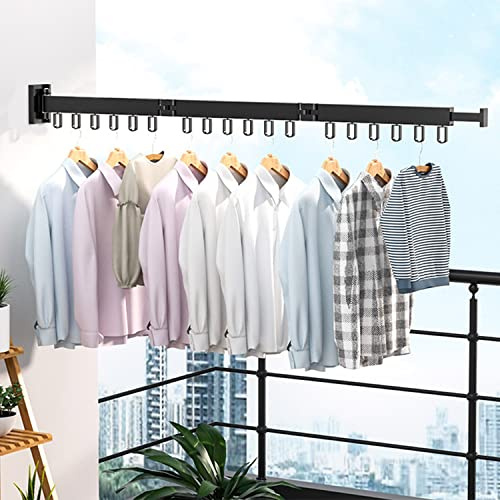 JReHuiG Wäscheständer Wandmontage Klappbar 120cm mit 18 Haken | Handtuchhalter für Schlafzimmer, Badezimmer