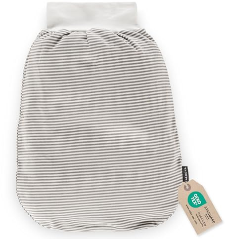 LaLoona Baby Strampelsack aus Baumwolle - Leichter Schlafsack ohne Oberteil zum Strampeln und Kuscheln, Oeko-TEX® Standard 100 geprüft - Streifen Weiß Beige