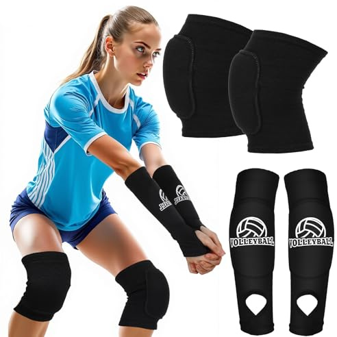 CIATBYYJ Volleyball-Knieschoner und Volleyball-Armstulpen Set für Jugendmädchen, Volleyball-Armpolster mit Schutzschaumpolster und Daumenloch, gepolsterte Volleyball-Arme und Kniebandagen für Teenager
