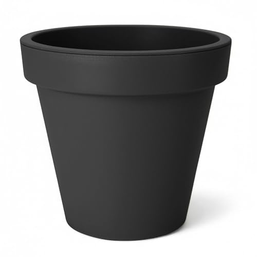 Spetebo Kunststoff Pflanzkübel L groß - 48 cm/anthrazit | Blumenkübel rund für Außen und Innen Garten Pflanztopf Blumentopf Pflanzgefäß Übertopf