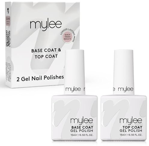 Mylee Gel-Nagellack Top & Base Coat 2x15ml UV/LED Nail Art Maniküre Pediküre für den Salon- und Heimgebrauch, Hält bis zu 2 Wochen, Einfach Aufzutragen, Langlebig und Sicher
