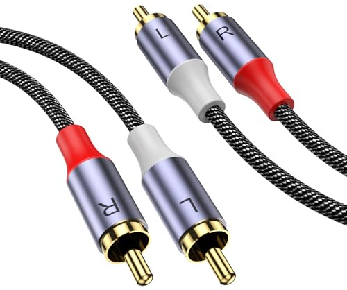 MOSWAG Stereo Cinch Kabel 1M, Cinch Stecker auf Cinch Stecker, Stereo Hilfs Audiokabel, Subwoofer Kabel, 24 Karat vergoldetes, geflochtenes Nylon für Heimkino, Audio, HDTV, Autoradio, Lautsprecher
