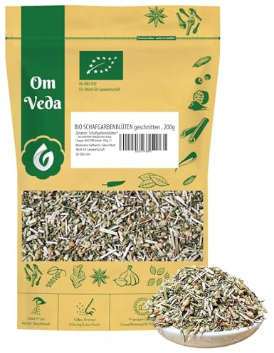 BIO Schafgarbenblüten geschnitten 200g | Millefolii flos conc. bio | Getrocknetes Yarrow Kraut für Tee, Bäder & Naturanwendungen | DE-ÖKO-039 zertifiziert | Ohne Zusätze | von OmVeda