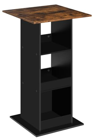 WOLTU Bartisch Bistrotisch Stehtisch Küchentisch Tresentisch Thekentisch, eckiger Tisch mit 3 Regalfächern, für Bar Küche Wohnzimmer, aus Holzwerkstoff, Tischhöhe 109 cm, Schwarz + Rustikales Braun