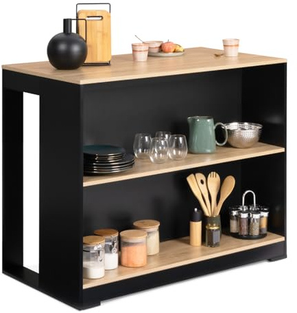 IDMarket - Insel-Bartisch Juno schwarzes Holz und Platte in Buchenholzoptik