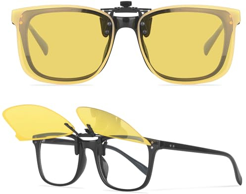 Perkanion Nachtsichtbrille Clip für Brille Polarisierte - Clip On Sonnenbrillen Aufsatz Gelbe Gläser für Brillenträger Herren Damen Nachtfahrbrille zum Autofahren Nachtbrille mit UV400 Schutz