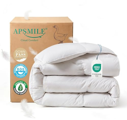 APSMILE Daunendecke 135x200 Ganzjahres I 100% Baumwolle Bettdecke mit 50% Gänsedaunen & 50% Gänsefedern I Allergiker geeignet (Ökotex) | Tierwohl Zertifiziert (DOWNPASS) | Waschbare Federbettdecke