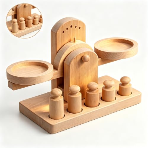 ibasenice Holzwaage Kinder Spielzeug - Montessori Lernspielzeug für Gleichgewicht & Gewicht - Pädagogisches Mathematik Spielzeug aus Naturholz für Kinder ab 3 Jahren