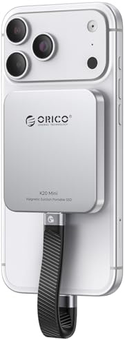 ORICO 512GB Magnetische Externe SSD, 4K ProRes HDR Aufzeichnung und Speicherung, Portable SSD bis zu 2000 MB/s, Nur Kompatibel mit iPhone 15/16 Series, Smartphone, Computer mit Typ-C Anschluss K20Mini