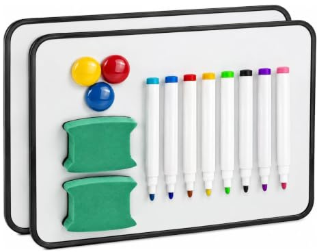 Huangxinyu 2 Stk Magnetisch Doppelseitig Whiteboard A4 ，Whiteboard Klein A4 | Whiteboard Klein,Trocken Abwischbar, Mit Stiften, Radiergummi, Magneten, 30 X 21 Cm，Magnettafel A4 Für Schule Zuhause Büro