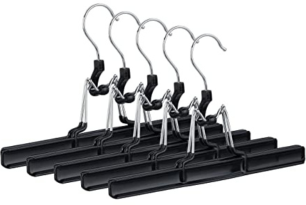 Relaxdays Hosenbügel Metall 5er Set, 360° drehbarer Haken, fest schließend, Rockbügel, gummierte Klemmen, 26cm, schwarz