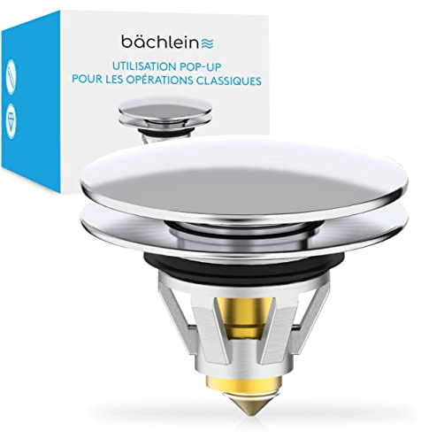 Bächlein Universeller Pop Up Waschbeckenstöpsel - Abflusssieb in Chrom für Waschtische - 36-38 mm Abfluss Ablauf Ventil-Stopfen mit Haarsieb