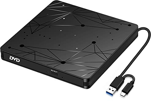 LMEN Externes CD DVD Laufwerk Extern mit USB 3.0 DVD für Laptop PC Computer Tragbar Externes DVD Laufwerk CD-ROM Brenner Extern mit niedrigem Lärm für Windows 11/10/7/8/XP Mac MacBook