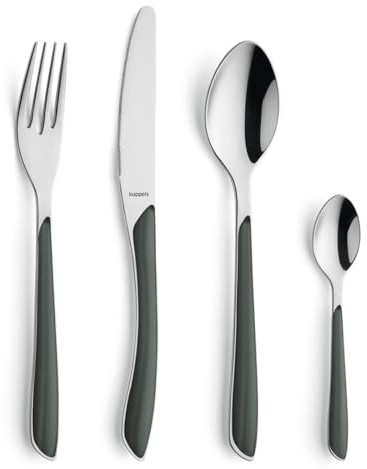 Kuppels PRISMA Besteck Set 24-tlg, 18/0 Edelstahl Dunkelgrau | 6 Personen, Wellenschliff-Messer, hochglanzpoliert, rostfrei, spülmaschinenfest, 9 Farbtöne frei wählbar