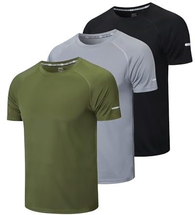 Gaiatiger 3er Pack Sport Tshirts Herren Funktionsshirt Sportshirt Männer Schnelltrocknend Trainingsshirt Fitness Laufshirt Kurzarm Herren Atmungsaktive T-Shirt(520) Black Gray Green-L