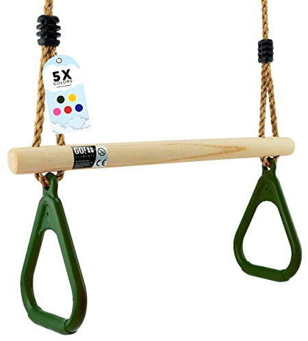 Trapez Schaukel Garten | Kinderschaukel Outdoor Indoor | Höhenverstellbar & rutschfest | Schaukelsitz - Schaukelbrett - Brettschaukel | robuste Schaukel mit Holzstange & Kunststoffringen