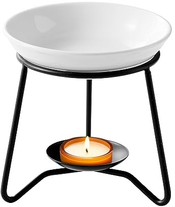 WD&CD Aromalampe Teelichthalter aus Keramik und Eisen Schwarz, Duftlampe aus Keramik Wachsschmelzbrenner Schwarz 02