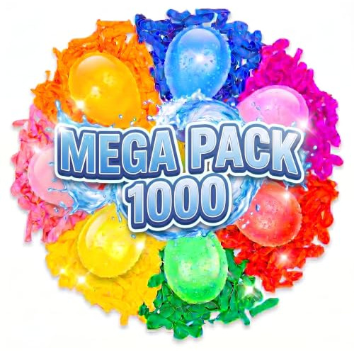 Belmalia 1000 Wasserbomben Set - Wasserballons, Wasserspielzeug für Kinder | Mit Auffüllhilfe, elastisch und leicht zu verknoten - Bunte Farben aus Naturkautschuk für Garten, Party und Wasserschlacht