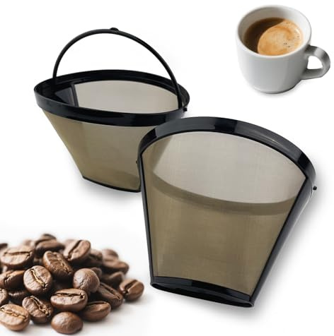 VELLUSTRA 2 PCS Kaffeefilter aus Edelstahl Für 8-12 Tassen Kaffee, Filtergröße 4, Mit Edelstahlgewebe, Kaffee Filter Mesh Korb Waschbar Kaffeefilter Wiederverwendbar Dauerkaffeefilter (Schwarz)