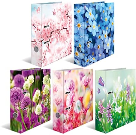 HERMA Ordner A4 Blumen Set, 10 Stück, 7 cm breit, Kinder Ringordner mit Pflanzen Motiv, bunter Aktenordner mit Innendruck für Jungen und Mädchen