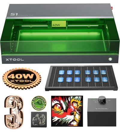 xTool S1 40W Laser Graviermaschine, Geschlossene Laser Gravur, Basic Kit | Pin-Point-Positionierung, Autofokus, 600 mm/s, 498 x 319 mm Arbeitsbereich, Batch-Prozess für mehrere Werkstücke