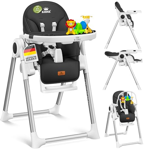 KIDIZ® 3in1 Hochstuhl Kinderhochstuhl inkl. Spielbügel, Babyliege, Kombihochstuhl Babyhochsitz,7 höhenverstellbar Verstellbare Rückenlehne, mitwachsend ab 0 bis 36 Monate Babystuhl, Schwarz